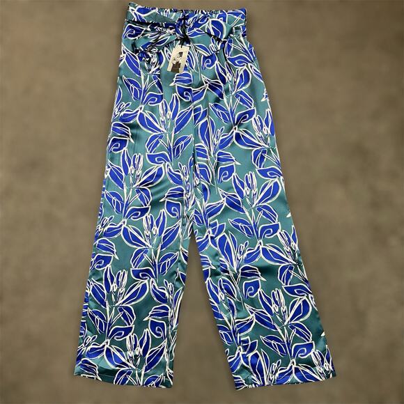 Sincerely Jules Pants Small Womens Tie Waist Pull On Straight Leg Satin Leaf New - Picture 1 of 9